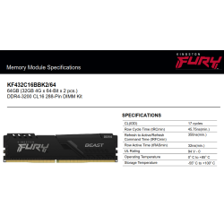 Отзыв о Оперативная память Kingston FURY Beast Black [KF432C16BBK2/64] 64Гб