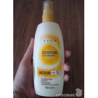 Отзыв о Солнцезащитный лосьон-спрей для чувствительной кожи Avon BRONZE sun protection SPF 15